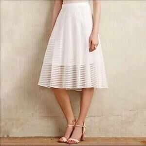 Anthropologie Leifsdottir Shadow Stripe Midi Skirt in Whte Size 6